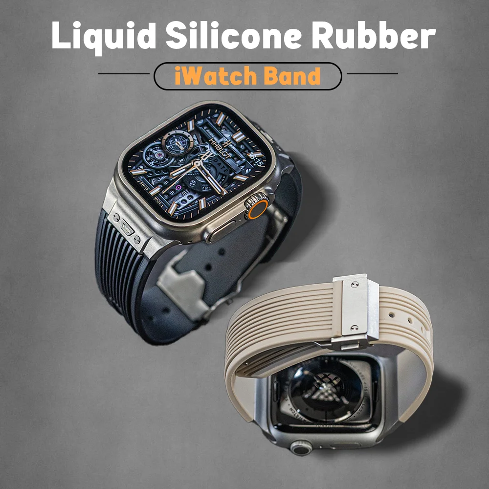 

Liquid Silicone Watch Band For Apple Watch Ultra, Compatible With Iwatch Butterfly Buckle Style