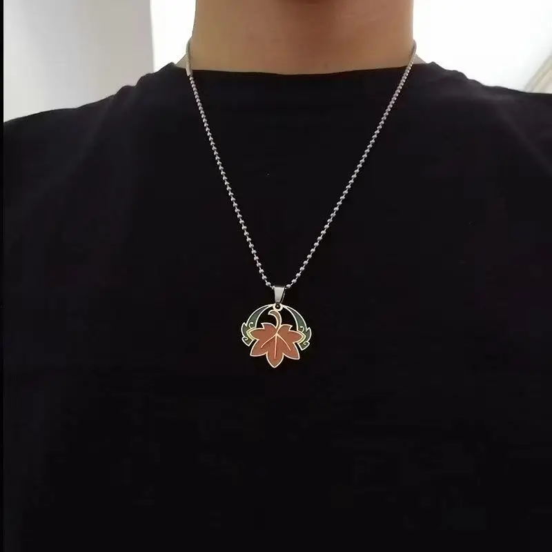 Kaedehara Kazuha Titanium Steel Necklace 3 Styles Chains Impact Pendant Maple Leaf Animation Game Jewelry Gift For Fans