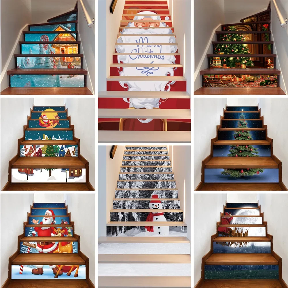 

Cute Christmas Stairs Stickers Decoration Santa Claus Tree Snowman Staircase Upholstery Decor Wallpaper Covers Stairway Decal