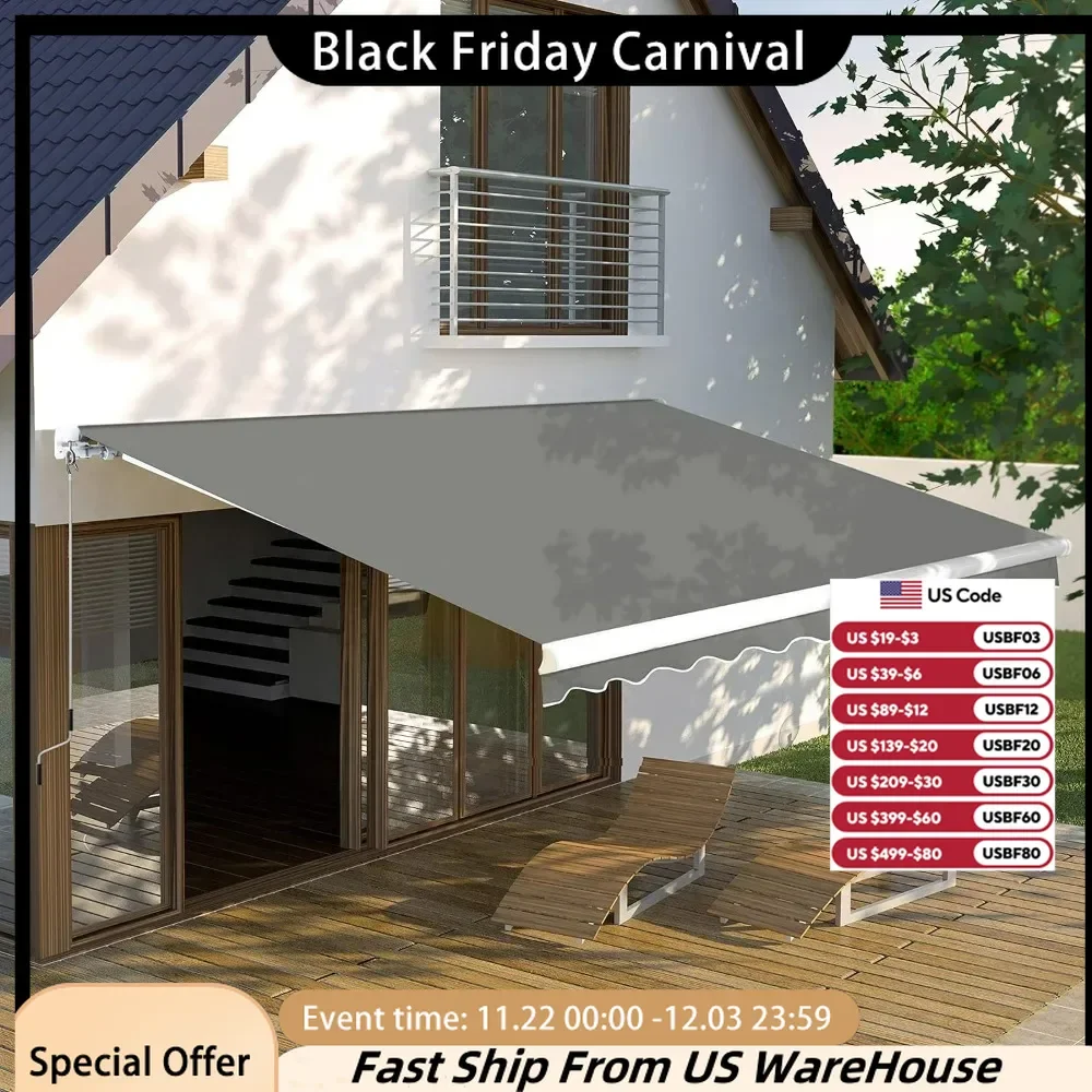 

Retractable Awning for Patio, Adjustable Canopy, Aluminum Frame Awnings, Manual Patio Awnings, Sunshade Shelter