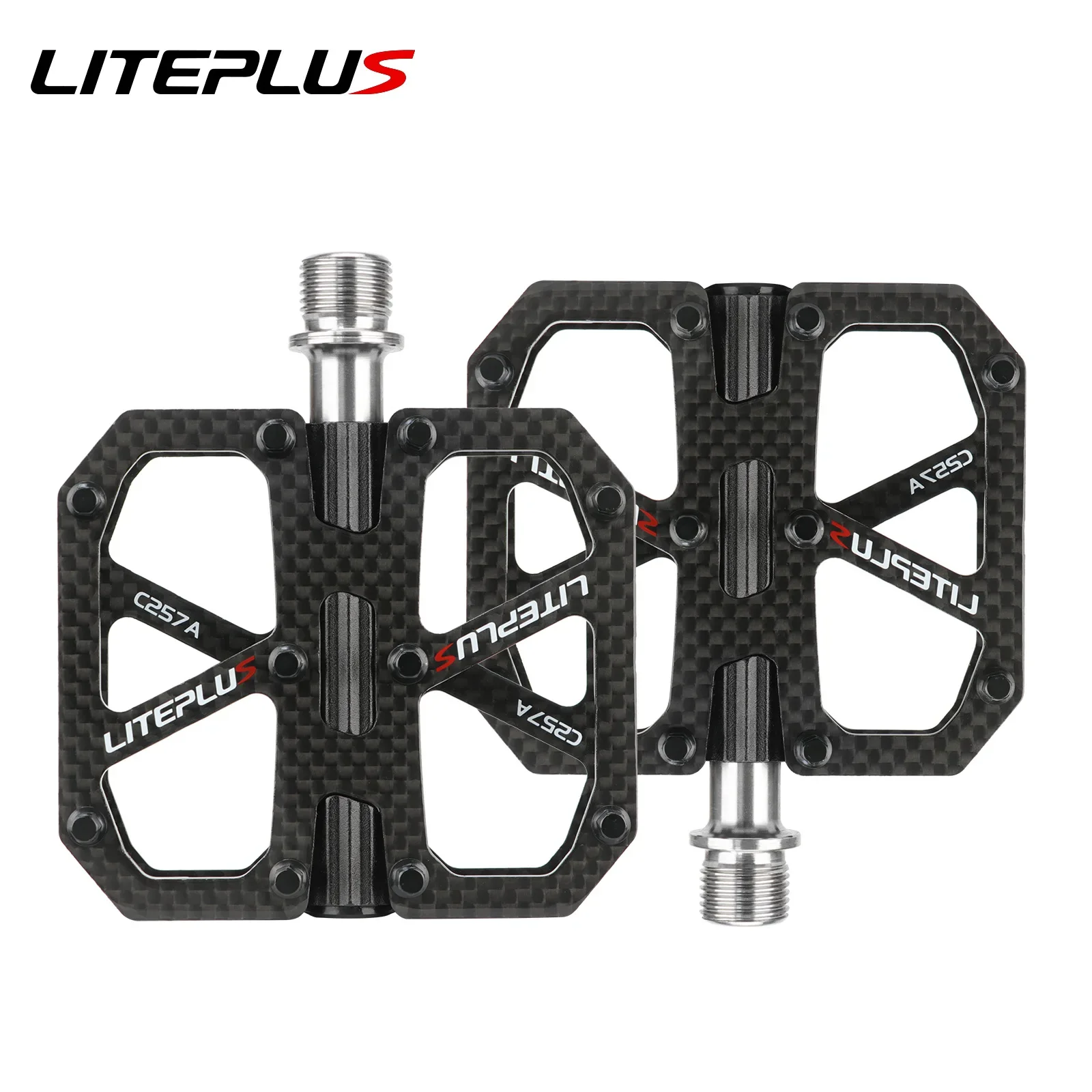 LITEPLUS Carbon Fiber Pedal 185g MTB Titanium Shaft 3 Bearings Road Bike Pedal Anti Slip Racing Pedal