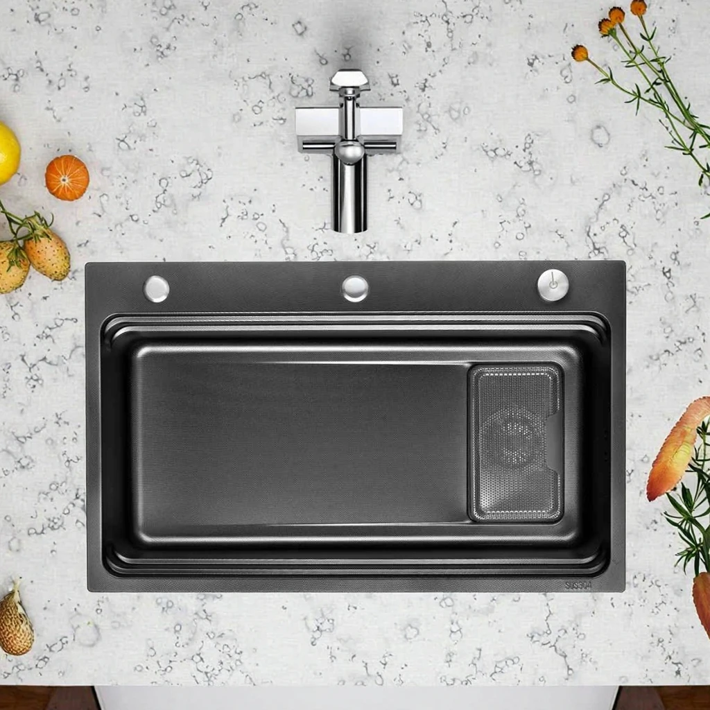 Modern Rectangle Handmade Single Slot Countertop Kitchen Sink Black Surface