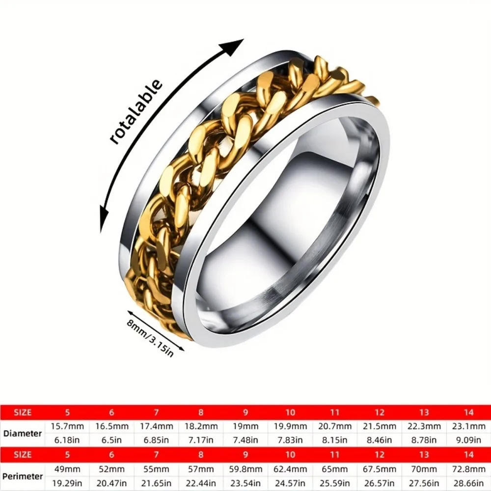 خاتم سلسلة رائع قابل للدوران للرجال، خاتم إصبع كاجوال من الفولاذ المقاوم للصدأ، هدية مجوهرات رائعة للرجال #4