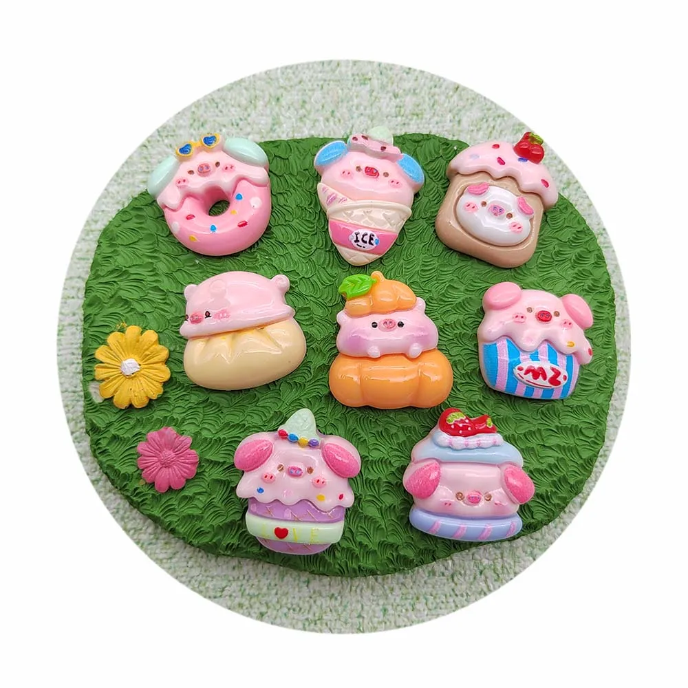 Cartoon Pink Pig Resin Flat Back Cabochons Animals Embellishments For Hairpin Scrapbooking DIY Jewelry Craft Accessories