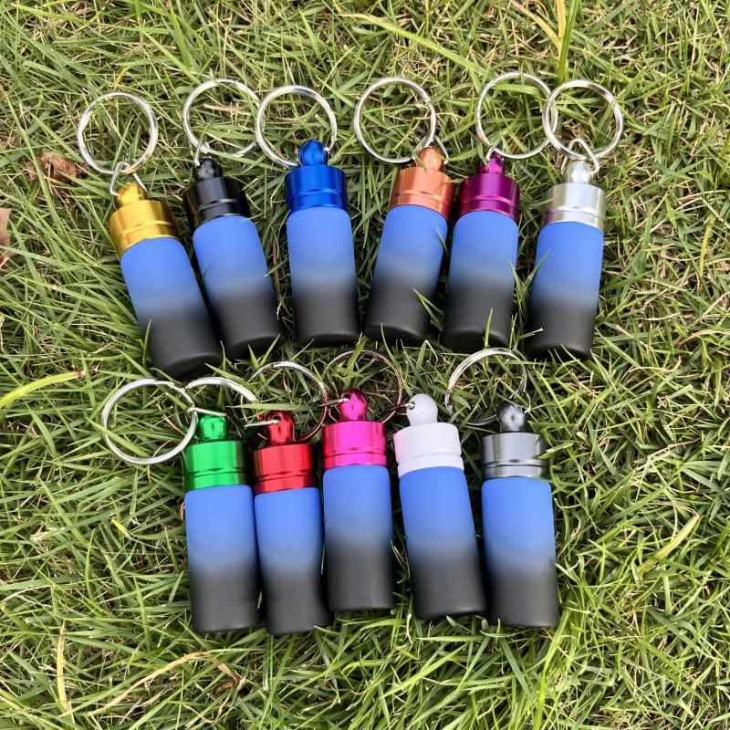 2 unids/lote viales de vidrio con cucharas caja de condimentos portátil de bolsillo pequeño botella dispensadora de especias botellas a prueba de fugas Stash con llavero