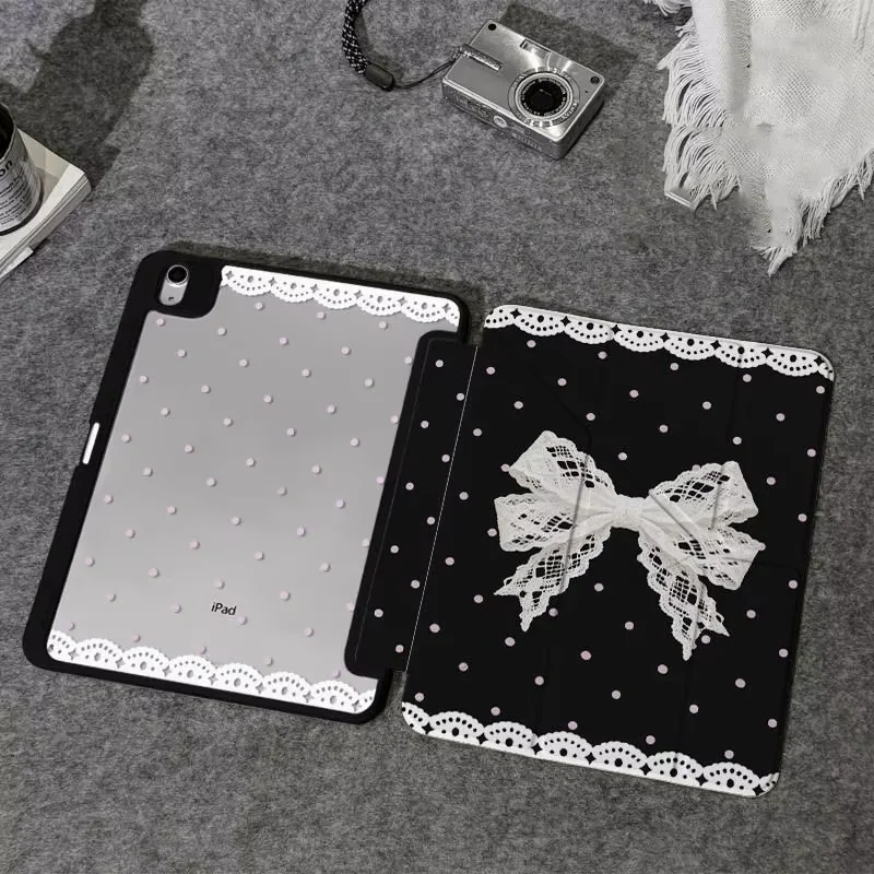 Polka Dots Lace Bow Smart Cover for IPad 2017 2018 9.7inch Pro 11 2nd 3rd 4th 10th Funda for Samsung Tab S7 S8 S9 11 Plus Cover