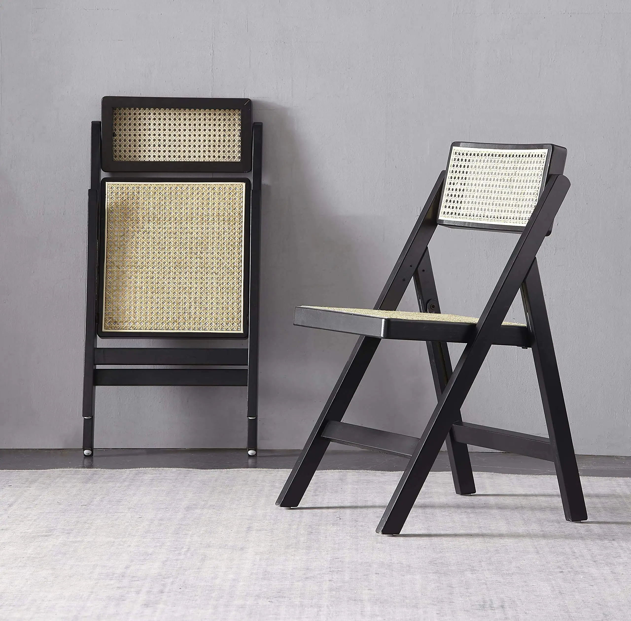 2023 Modern Nordic Style Folding Chair - Premium Beech & Ash Wood Frame With Rattan Cane Wicker Decor