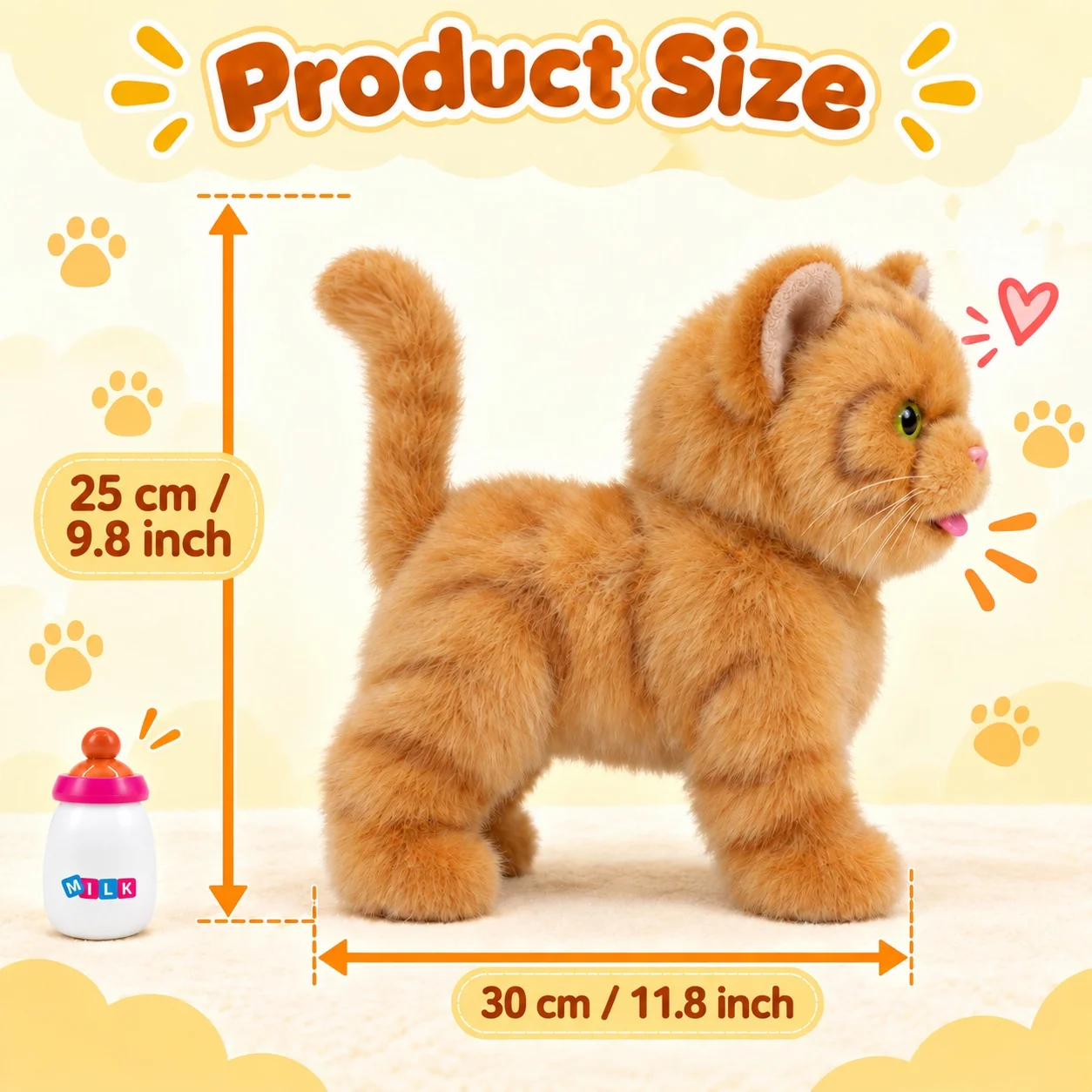 Electronic Stuffed Walking Cats, Realistic Interactive Pet Toy Cat, Walking, Barking, Wagging Tail & Talking, Present Gifts for