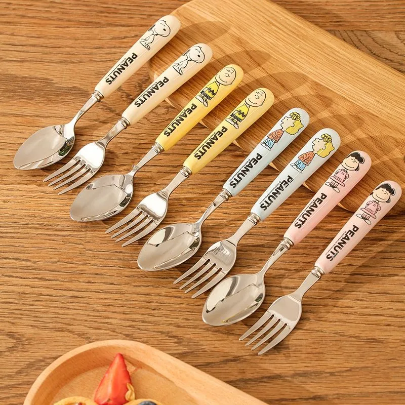 

New Snoopy Stainless Steel Spoon Ceramic Cute High Beauty Fruit Fork Spoon Reminder Before Purchase