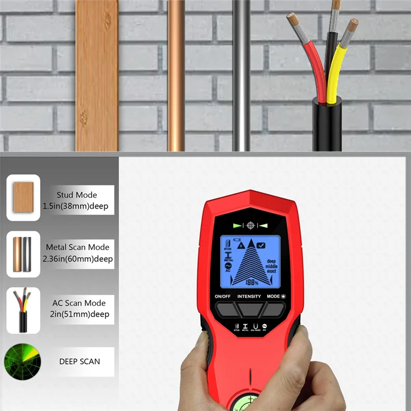 -ABPU LCD الخلفية عرض كاشف الجدار الرقمي مستشعر المعادن الخشب مسمار مكتشف كابل التيار المتردد الماسح الضوئي 3 طرق المسح الضوئي دائم