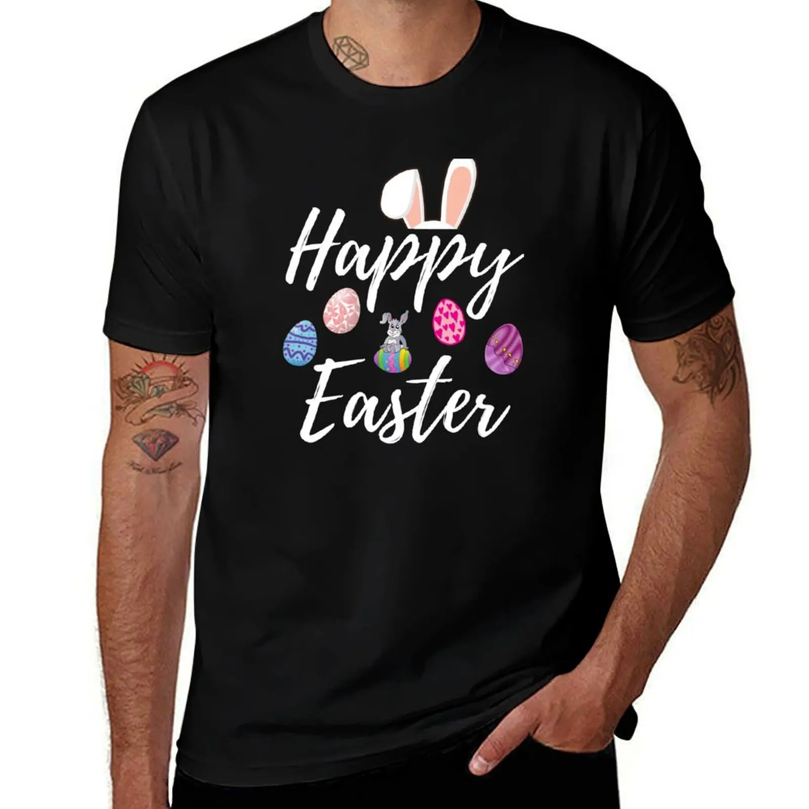 Happy Sweet Easter Candy Love and kisses, and funny bunny T-Shirt Large Size Basic Casual T-Shirt