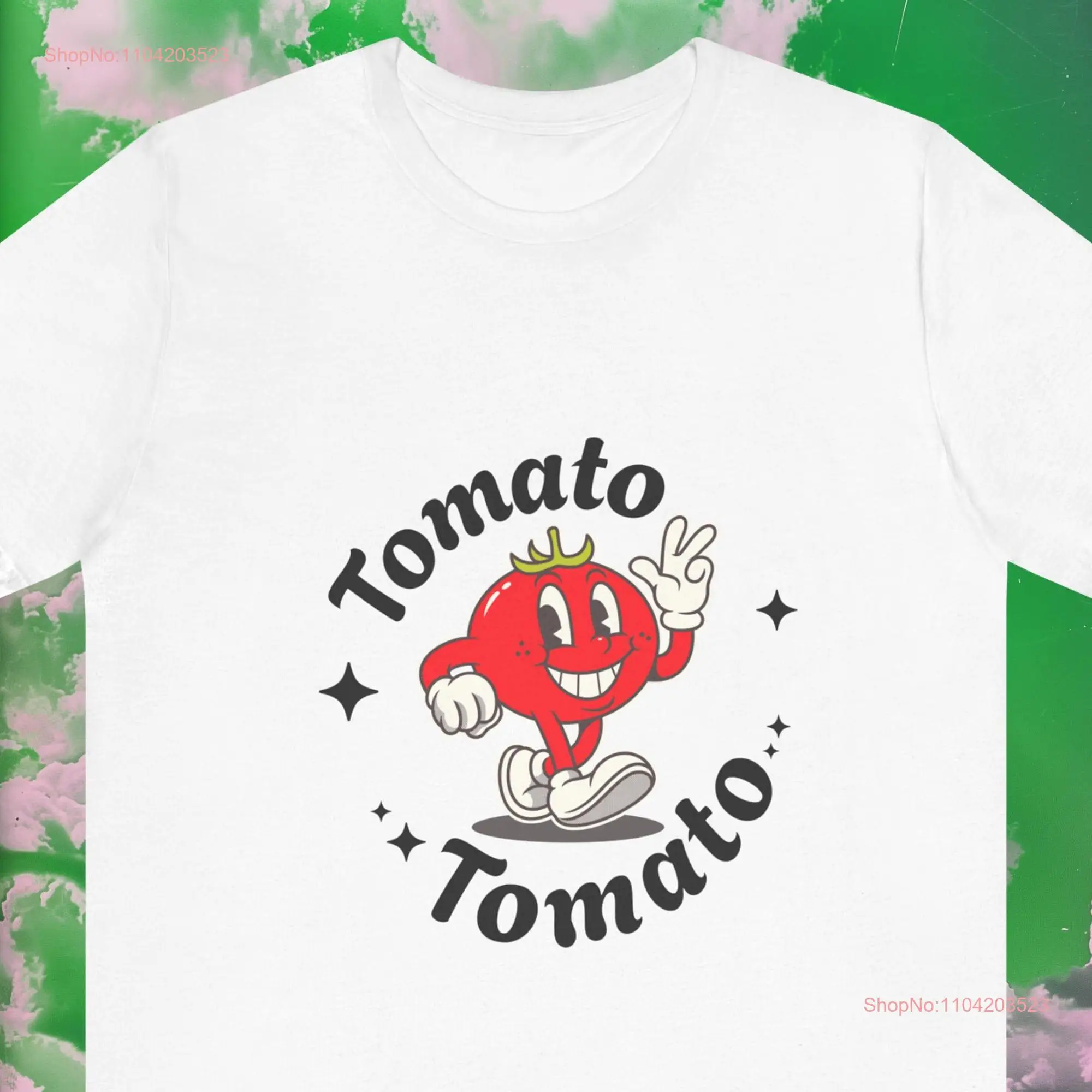 Tomato Tomahto T Shirt Black Text Tomayto Funny Rubberhose Cartoon Silly Gardening Farmers Market Apparel Foodie