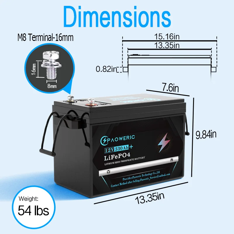 12V 330Ah Deep Cycle LiFePO4 Battery, Upgraded BMS & Bluetooth APP, 10-Year Lifespan for RV, Solar, Marine, Off-Grid, Trolling Motor and Backup Power Paoweric
