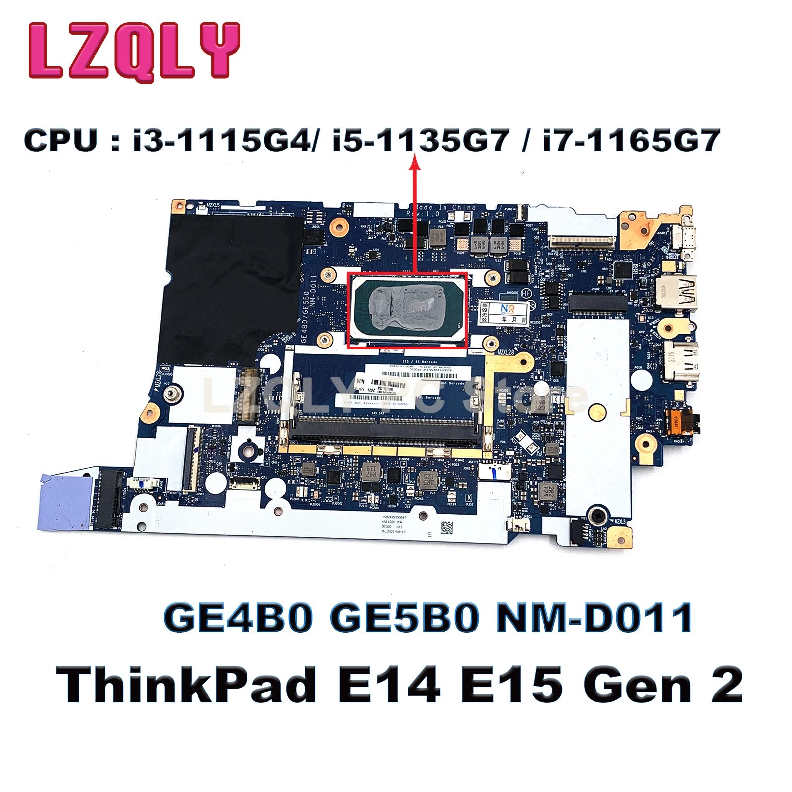 

For LENOVO Thinkpad E14 E15 Gen 2 Laptop Motherboard GE4B0/GE5B0 NM-D011 5B21C71871 5B21C71875 i3-1115G4 i5-1135G7 i7-1165G7 CPU