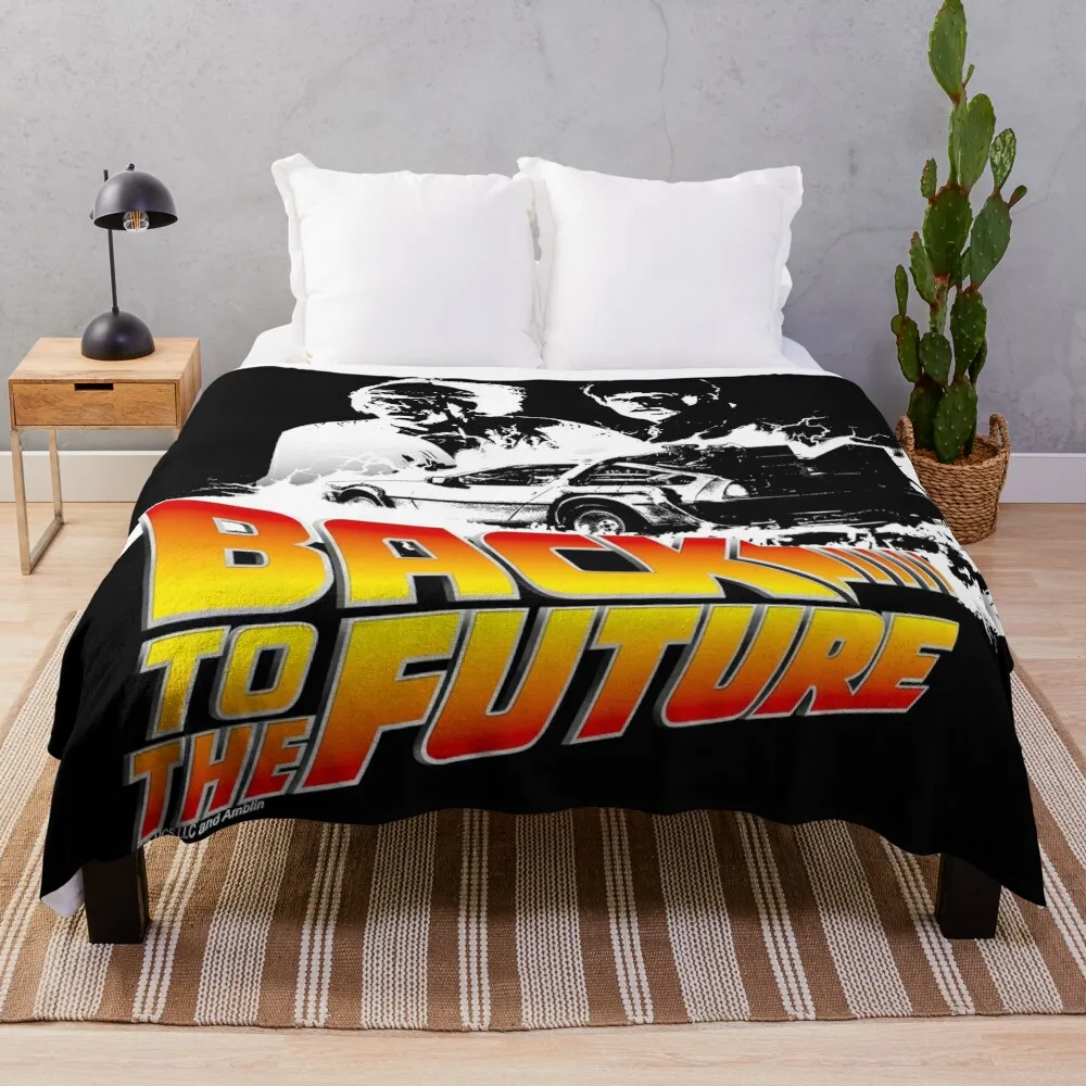 Back to the Future - DeLorean Fire Tracks, Marty and Doc Stencil Fan Art Throw Blanket Warm Decorative Sofas Blankets