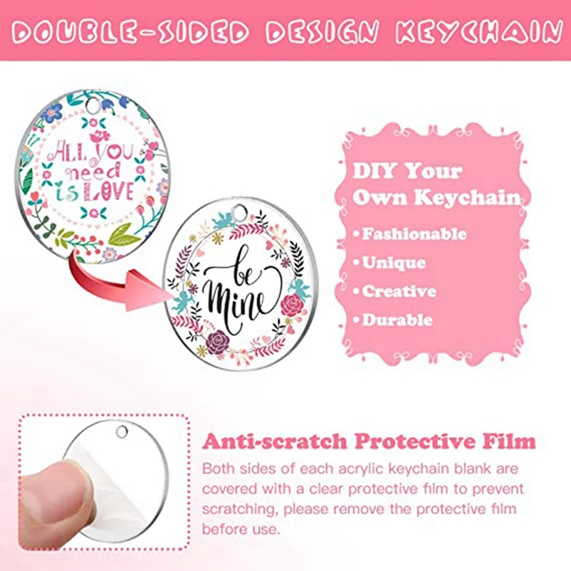 144 PCS Acrylic Keychain Blank Set,Key Chain For Vinyl Key Come With Acrylic Blank Bulk, For DIY Keychain Vinyl Crafting