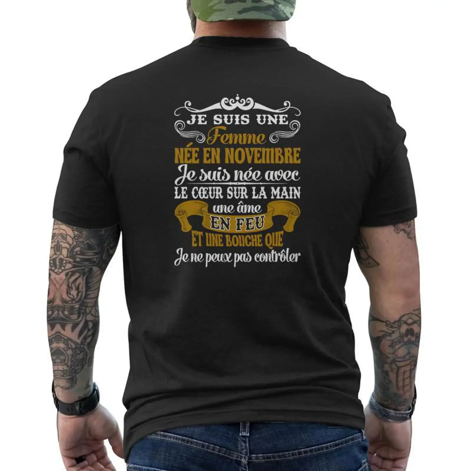 T shirt imprimé au dos Femme Née en Novembre Traits de Personnalité vintage Washed Versatile Stylish Soft streetwear Breathable