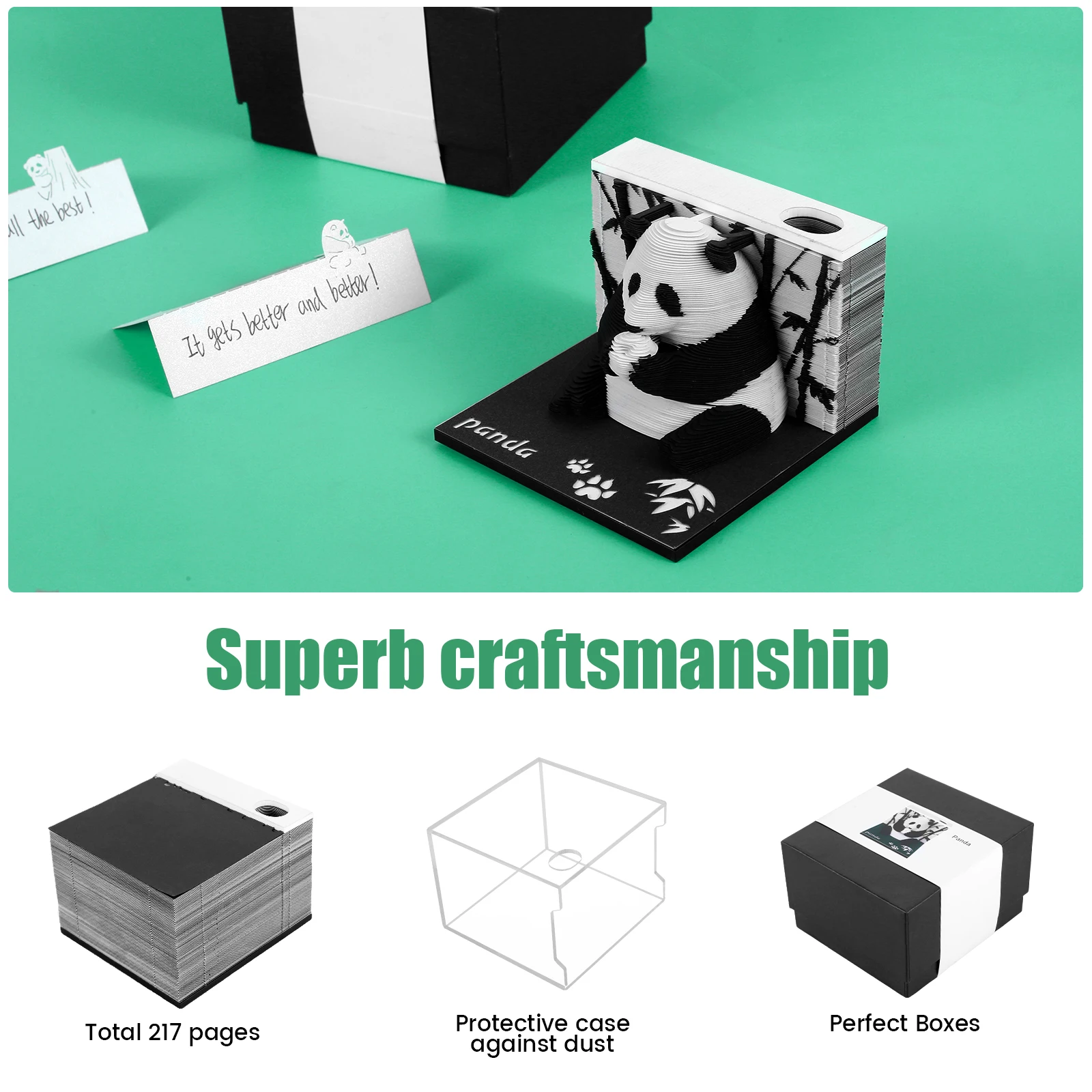 3D desktop notepad 217 pages creative panda note book tear paper engraving art home office desktop decoration ornaments gifts