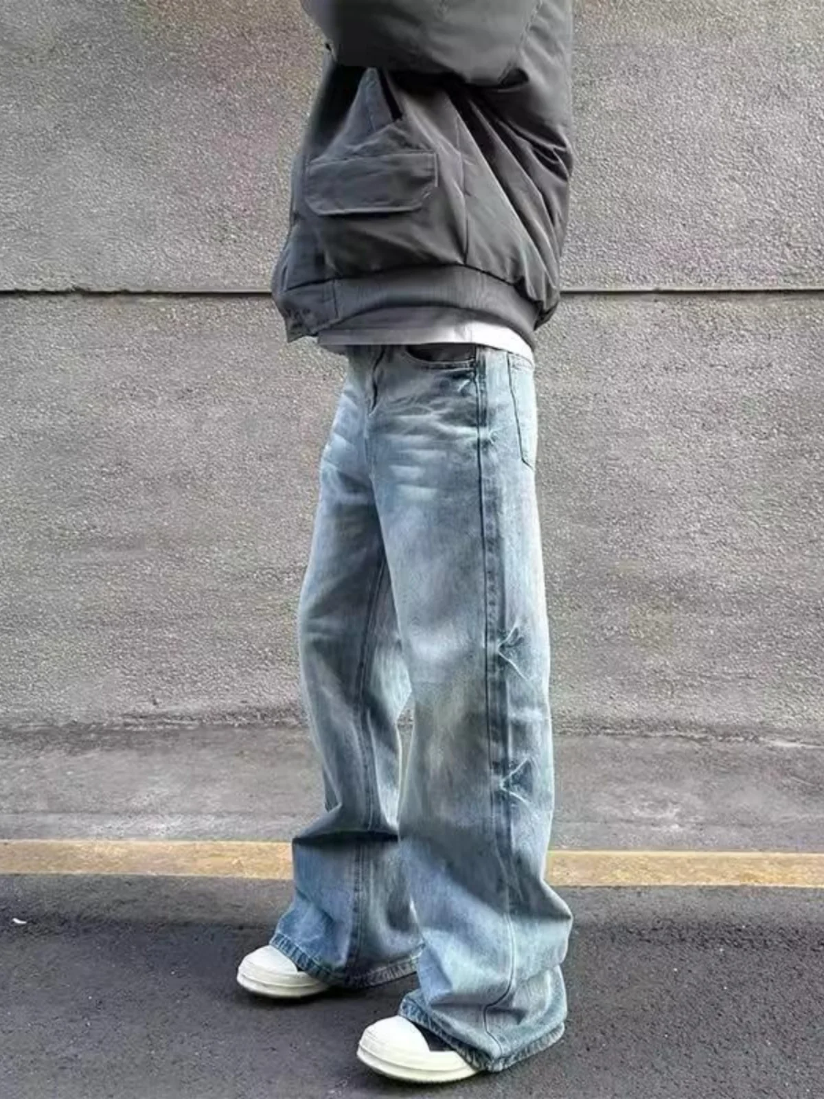 

American Retro Waed Men's Jeans Loose Straight Leg Wide Leg Pants Trendy Brand Cool Micro Flared Long Trousers