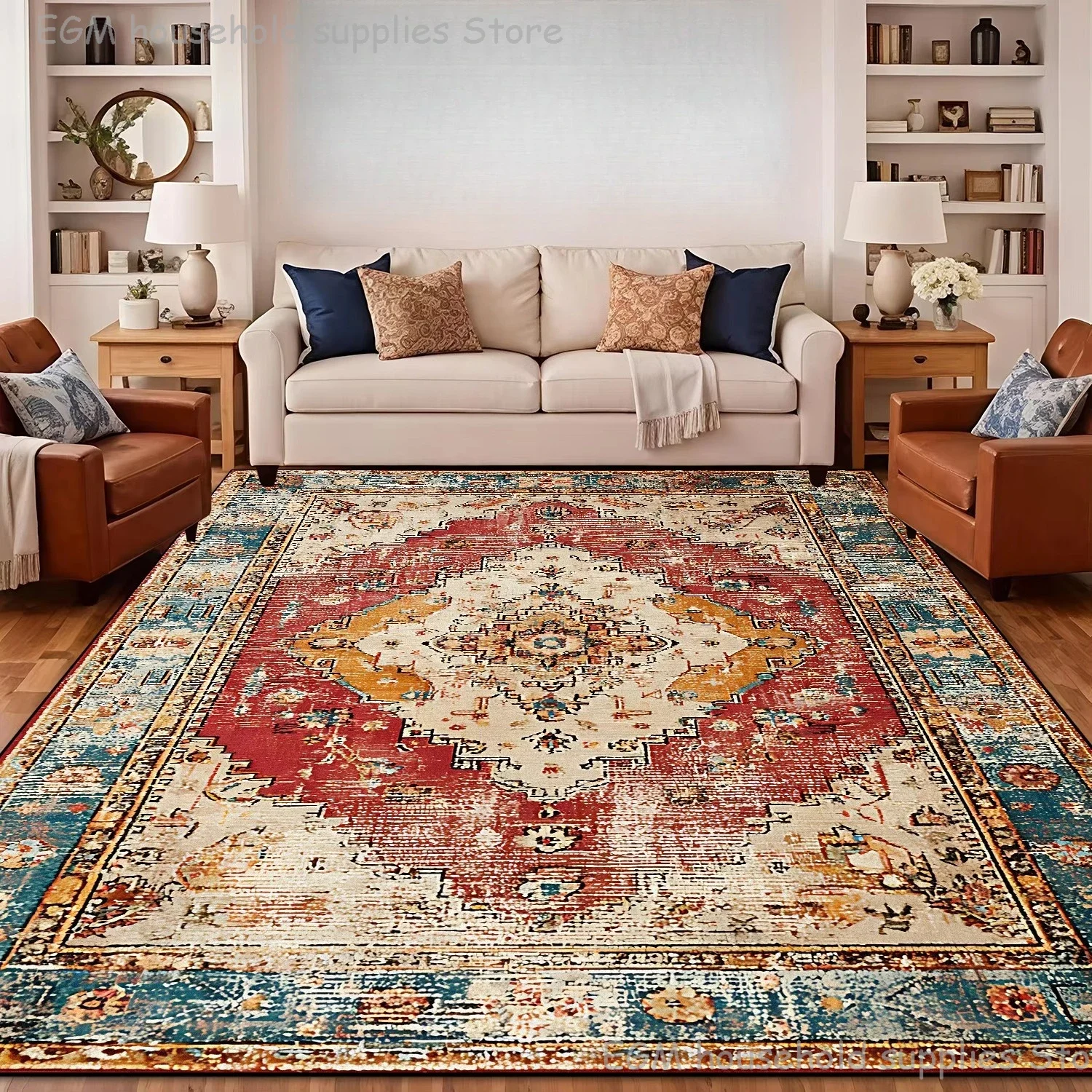 Red Boho Distressed Vintage Persian Carpet for Living Room Large Area Coffee Rug Soft Washable Bedroom Lounge Non-slip Floor Mat