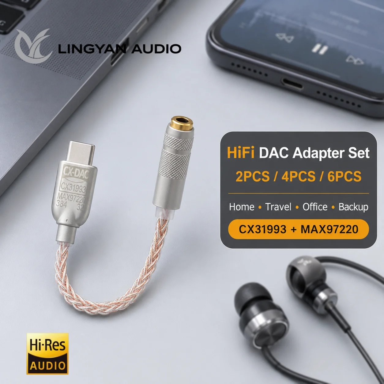 2 шт., 4 шт., 6 шт. USB-C DAC-адаптеры CX31993 MAX97220, Hi-Fi аудиоконвертеры Type-C на 3,5 мм, усилители для наушников, 32 бит, 384 кГц