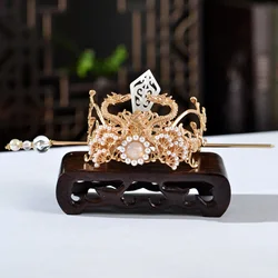Chinese Hairpins Clips Retro Ponytail Bun Hair Holder Gold Silver Color Metal Pearls Crown Tiara for Women Men Long Hair Jewelry