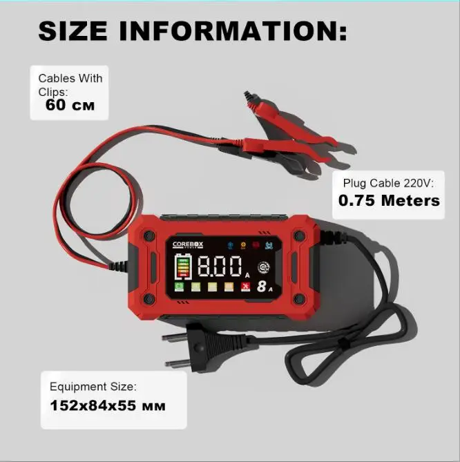 12V 15A 8A Auto- und Motorrad-Smart-Batterieladegerät für Lifepo4 Blei-Säure AGM Digital-Touchscreen Lithium-Eisenphosphat-Ladegerät – Detail 19