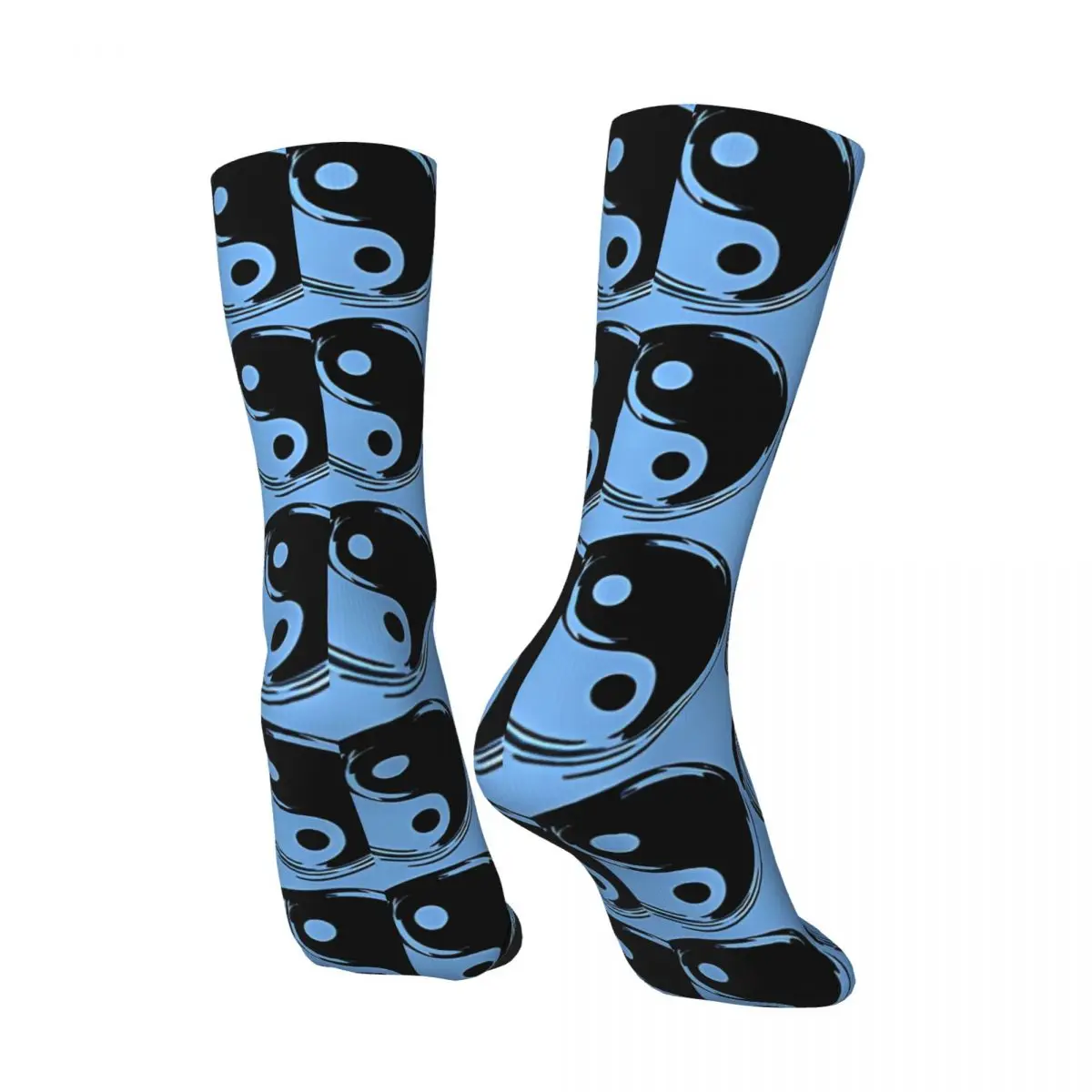 Ying Yang Pattern On Blue Canvas Print Men's Socks Vintage Harajuku Street Style Novelty Seamless Crew Sock