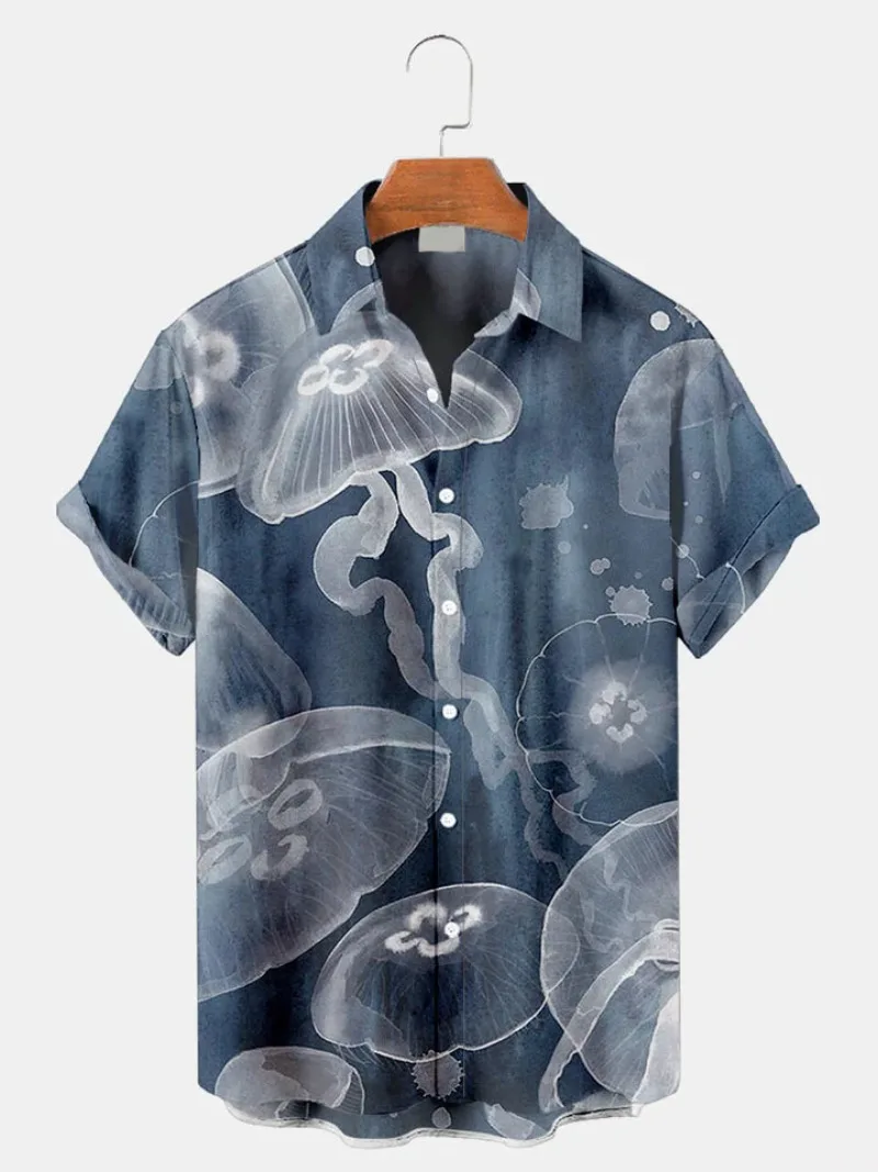 Mode Heren Casual Sea Life Grafisch overhemd met korte mouwen Button-down reversoverhemden Oversized tops Casual Hawaiiaans overhemd voor mannen
