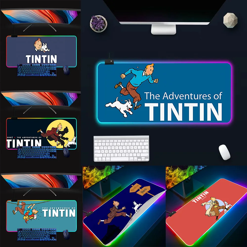 The Adventures of Tintins RGB Pc Gamer Keyboard Mouse Pad Mousepad LED Glowing Mouse Mats Rubber Gaming Computer Mausepad