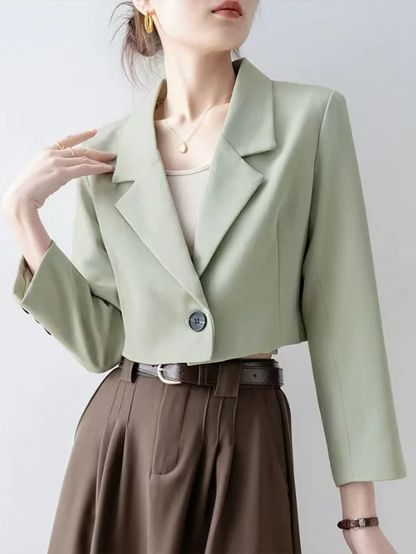 

Blazer Youthful Woman Clothes Elegance Versatile White Short-Sleeved European American Style Simple Double-Breasted Tweed Satin