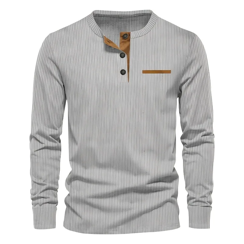 Men's Corduroy Henley Neck Long Sleeve T Shirt Fashion Slim Fit Casual Button Up Top for Daily Wear view 6