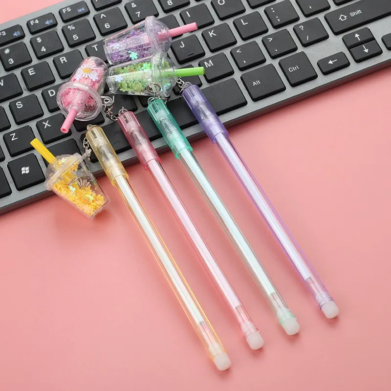 Korean Version Creative Milk Tea Cup Pendant Neutral Pen Cute Sequins Pendant Signature Pen Drawing Toys Student Stationery Gift
