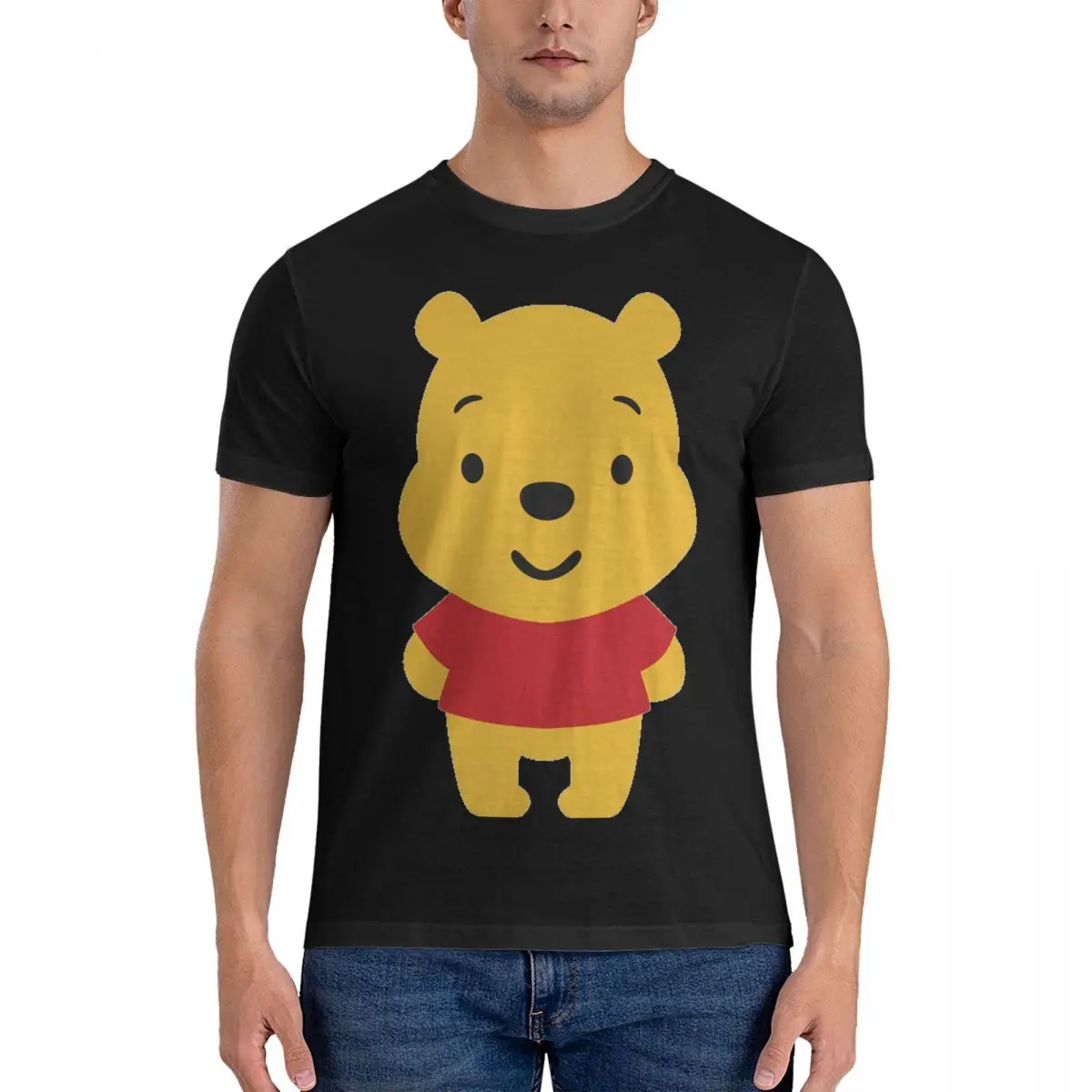 Chibi Bear T-Shirts Men Disney Winnie The Pooh Fashion Cotton Tee Shirt O Neck Short Sleeve T Shirt Party Tops