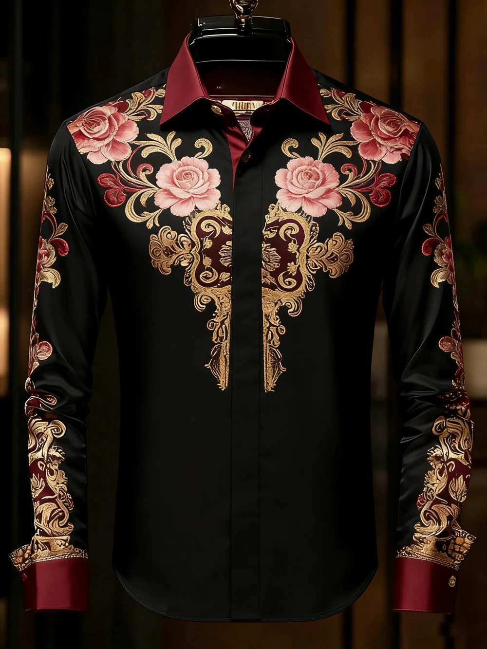 2026 men's new light luxury long-sleeved shirt French pattern high-definition printed shirt designer clothes men's quick-drying