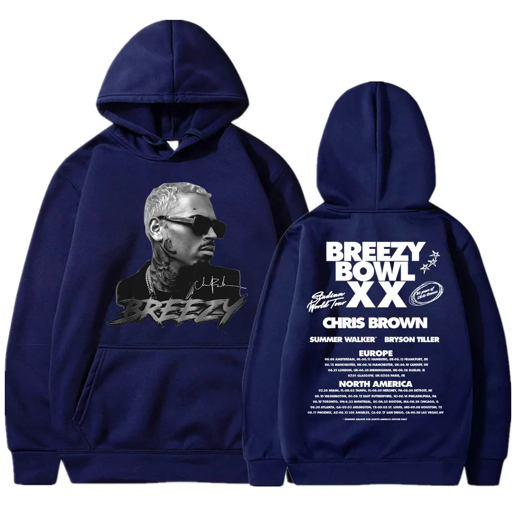 Chris Brown Breezy Bowl XX 2025 Concert Tour Bluza z kapturem Hip Hop Retro Mężczyźni Kobiety Bluza Oversize Polar Ciepły Pullover Streetwear