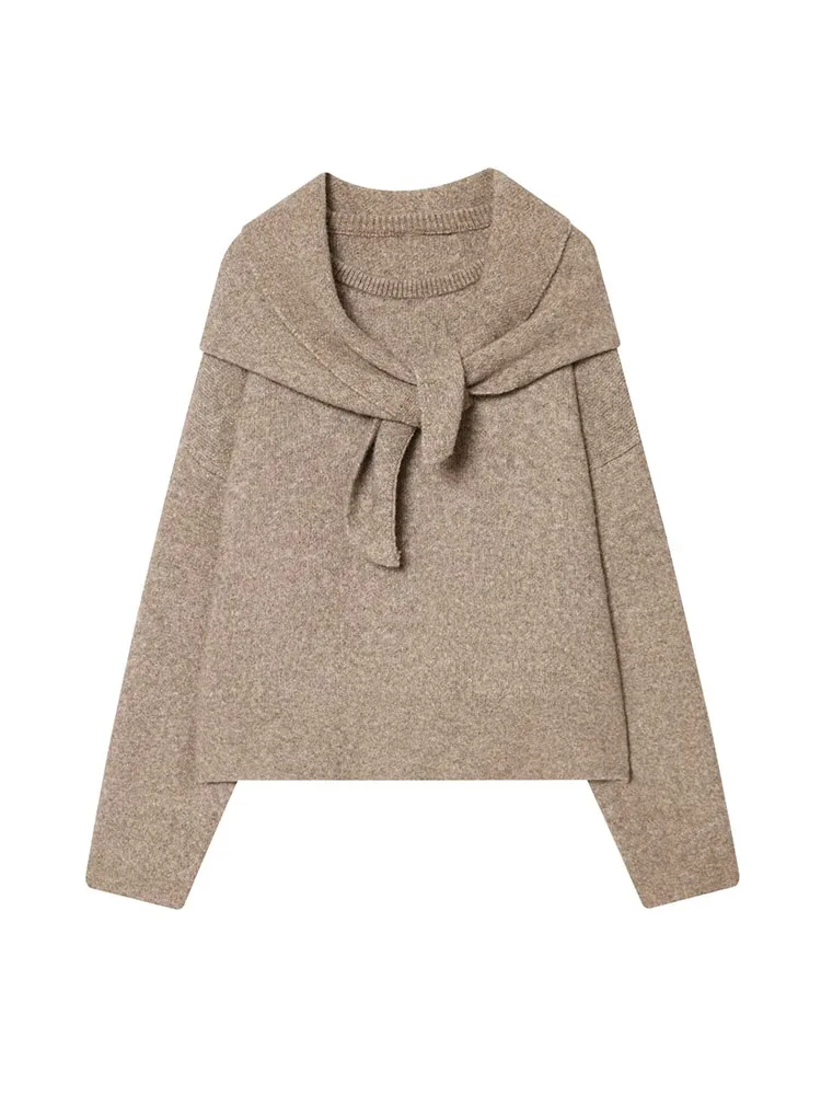 

HH Woman Fashion Autumn Winter Scarf Round Neck Long Sleeves Solid Color Pullover Knitted Sweater Female Leisure Slim Sweater