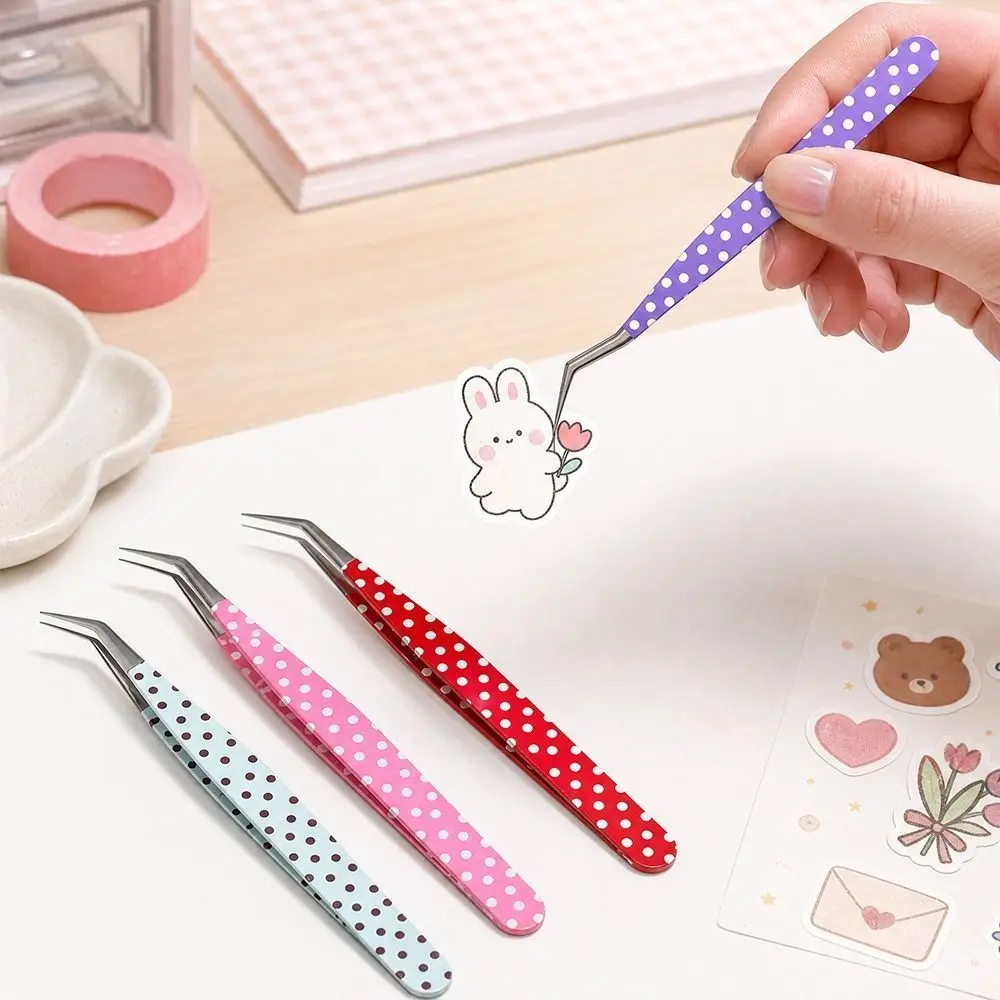 Stainless Steel Curved Stickers Tweezers High Precision Anti-static Lashes Extension Tweezer Polka Dot Eyelash Curler