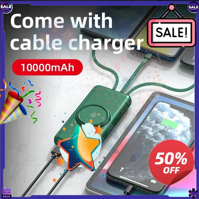 SWZY 10000mAh Fast Charging Mobile Power Bank Comes with A Four Wire Convenient Large Capacity Mobile Power Bank