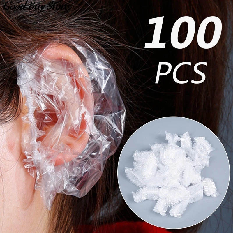 100PCS Transparent Bath Shower Earmuff Cap Hairdressing Earmuffs Salon Waterproof Clear Ear Cover Ear Protection Cleaning Tools