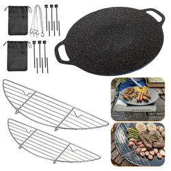 Korean BBQ Grill Pan Multi-purpose Non-stick Round Pancake Pan Outdoor Travel Camping Frying Pan Household Griddle Barbecue Tool