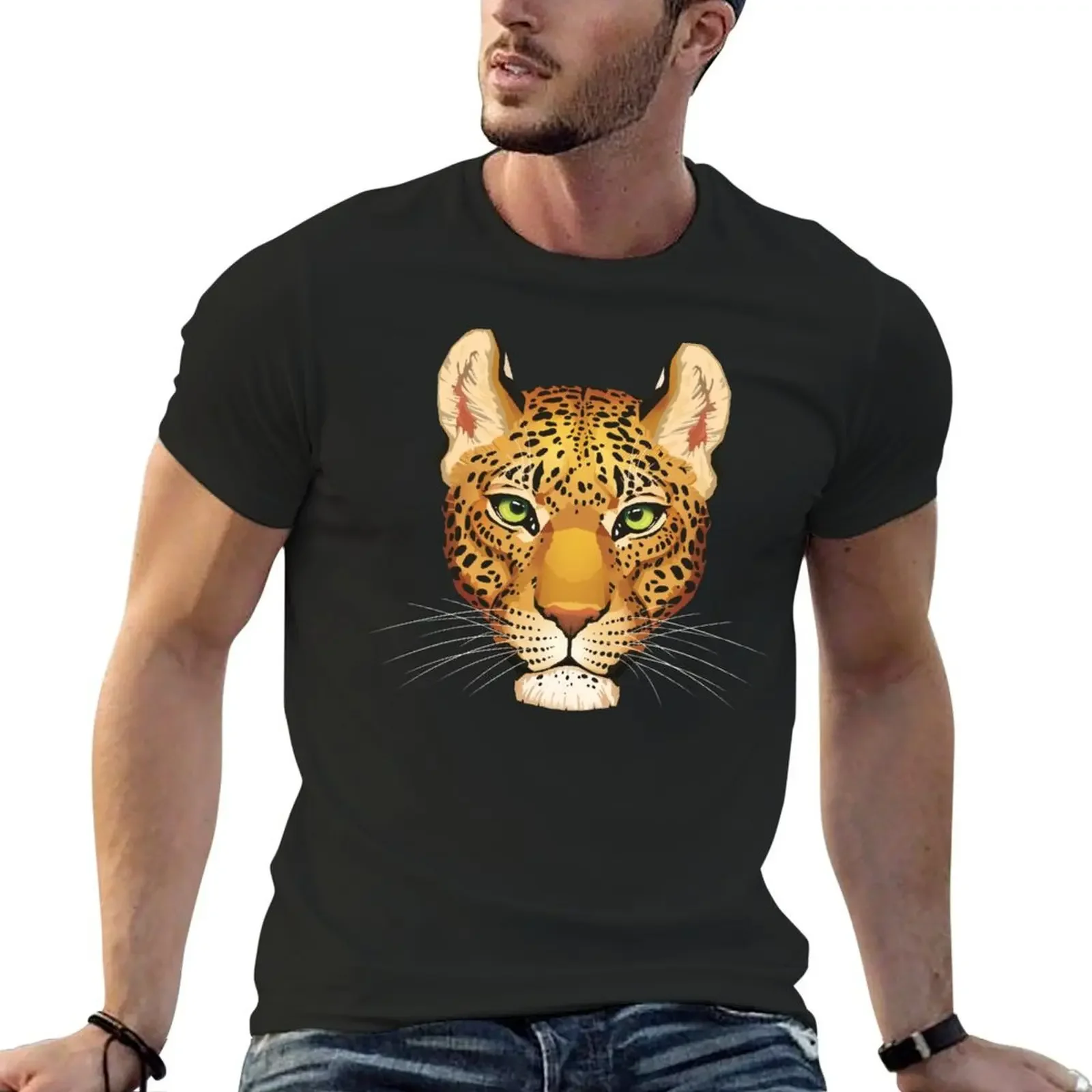 Leopard Face T-Shirt custom shirt hippie clothes blacks cotton graphic tees black t-shirts for men