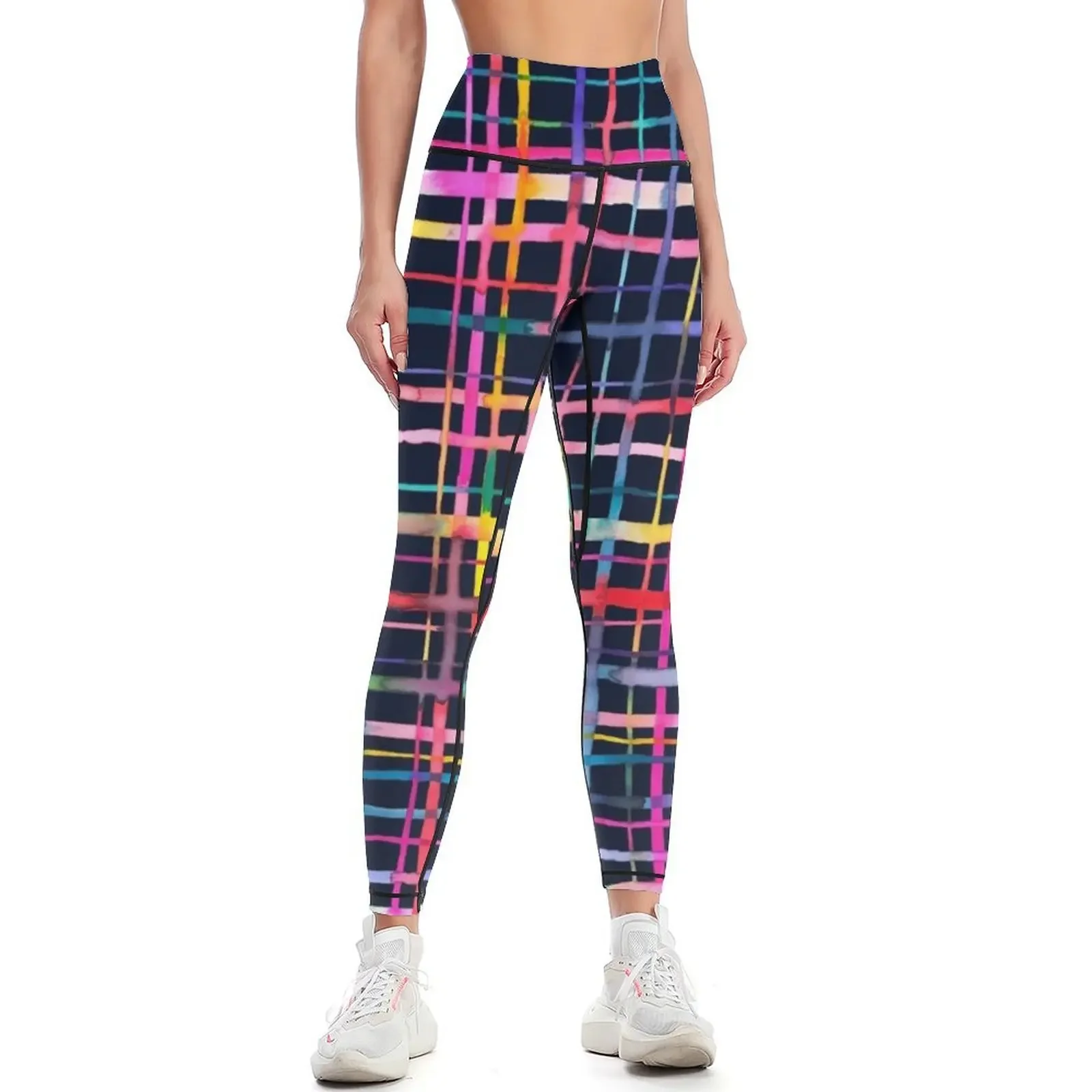 

Artistic geometric pattern - Multicolor checkered and striped pattern Leggings active wear fitness set gym Womens Leggings