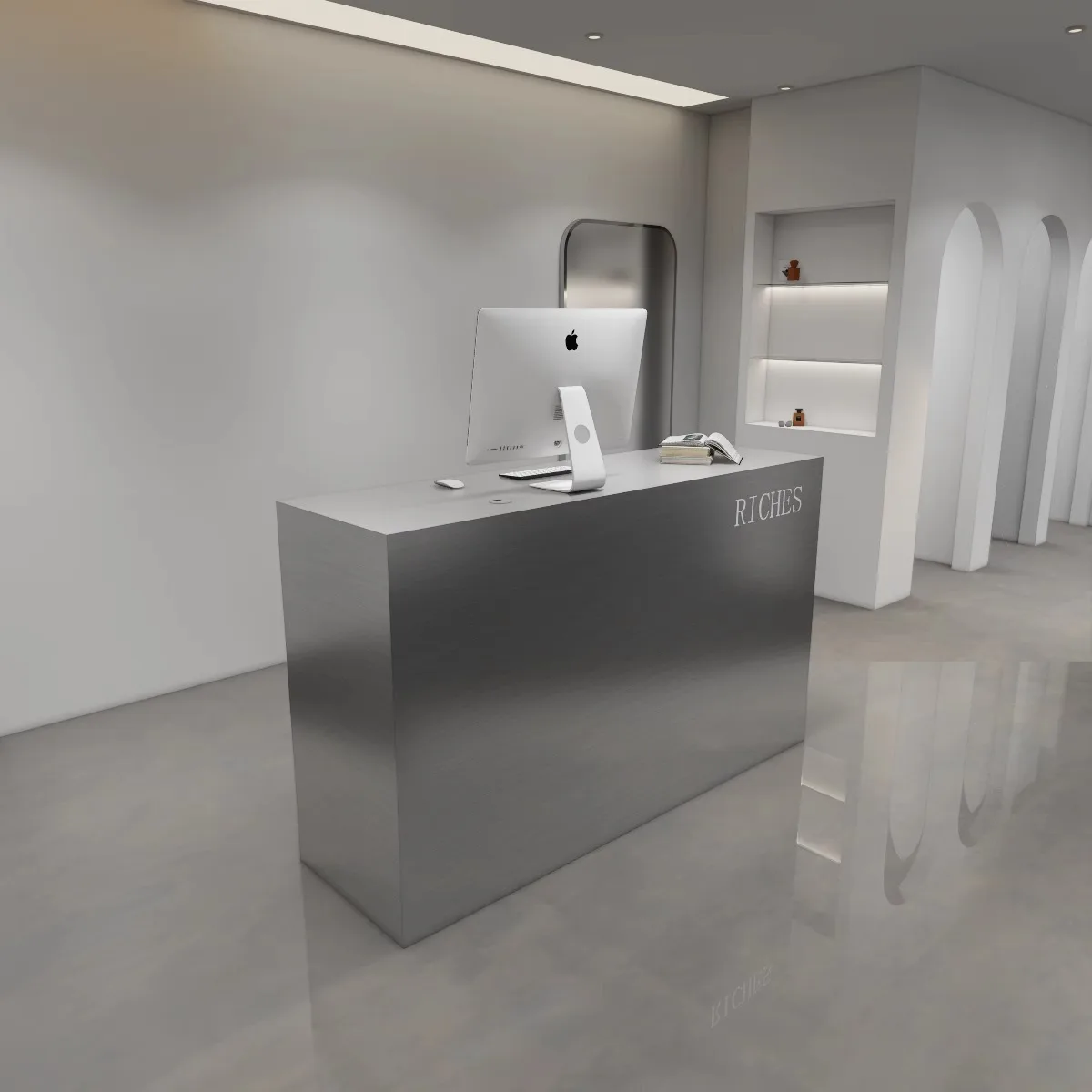 

Stainless steel checkout page Hair salon Small bar Women's clothing store Counter Company front desk Simple reception desk