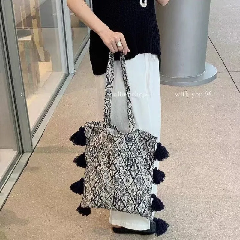 Bolsos de mano de lona de gran capacidad para mujer, bolsos de hombro, bolsos de compras, bolso de clase para niña, bolso de diseñador, bolso principal para mujer, aseoка 가