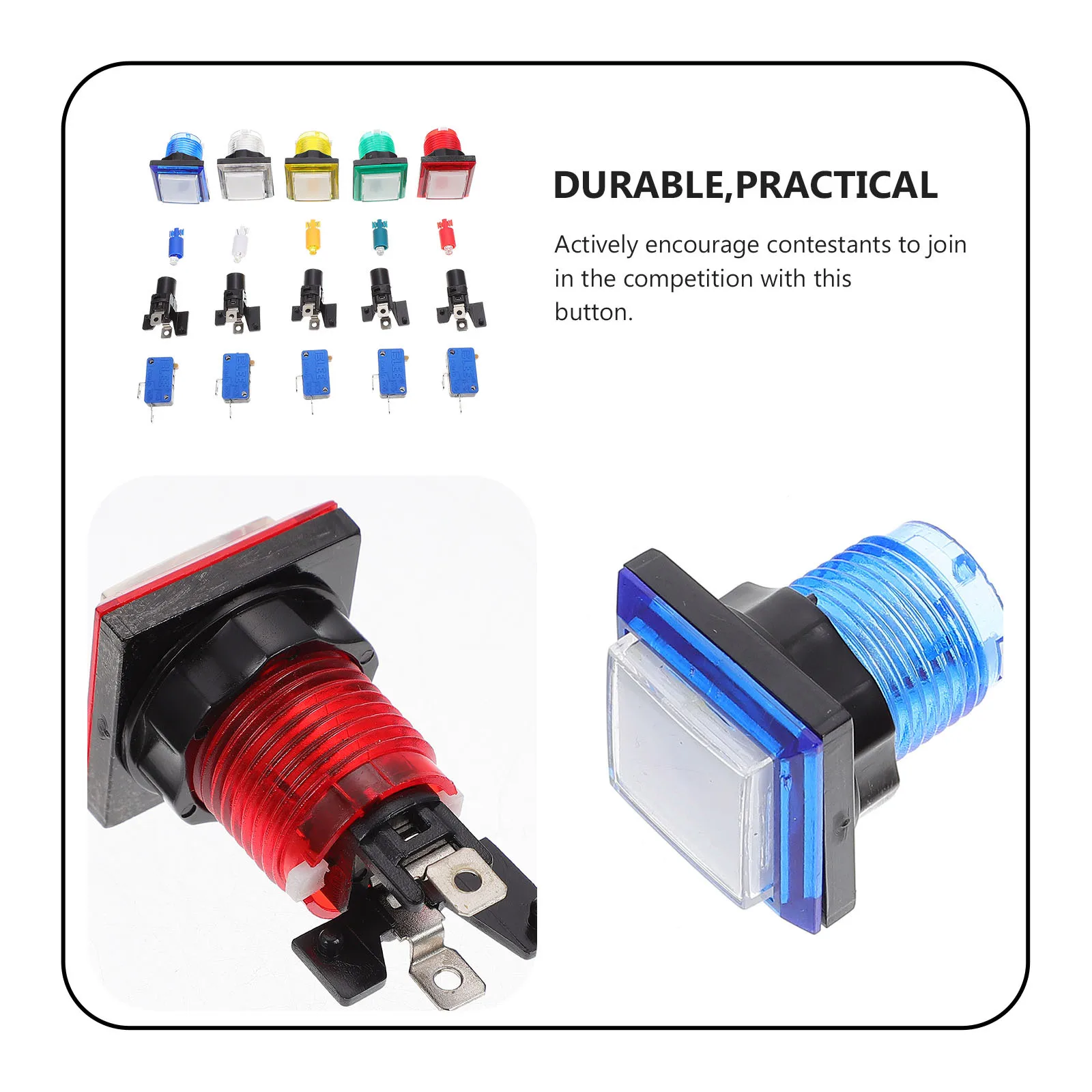 

5Pcs Games Button Switch Plastic Arcade Push Button Reliable Household Rectangular Design for Interactive Game Setup