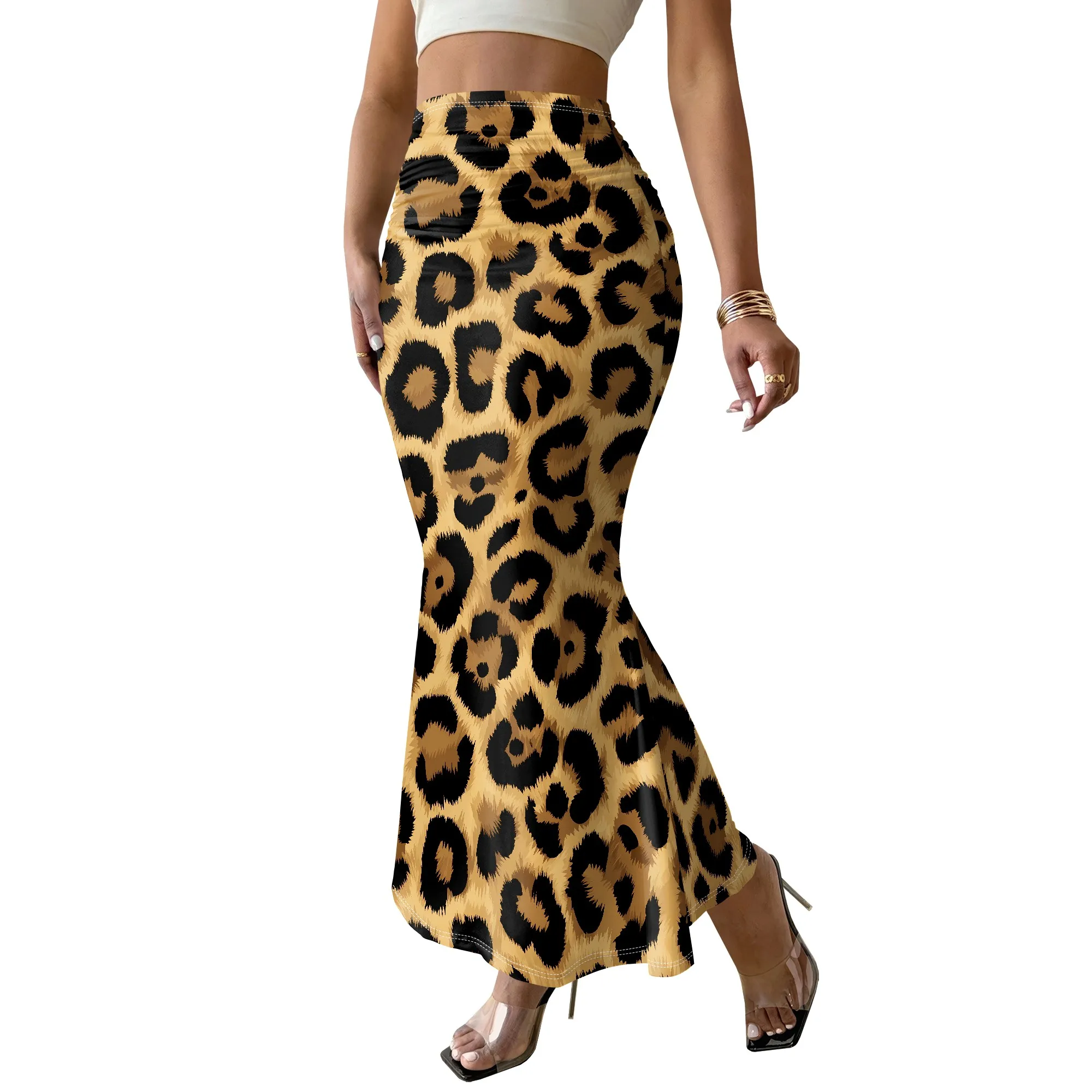 Leopard Print Mermaid Skirt, Animal Pattern Maxi Skirt, High Waist Bodycon Bottoms, Summer Beach Party Wear, S-3XL