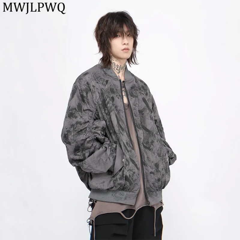 

MWJLPWQ High Street дизайн граффити летная куртка мужская модная потертая молния осенние свободные бейсбольные повседневные топы для пар 21066