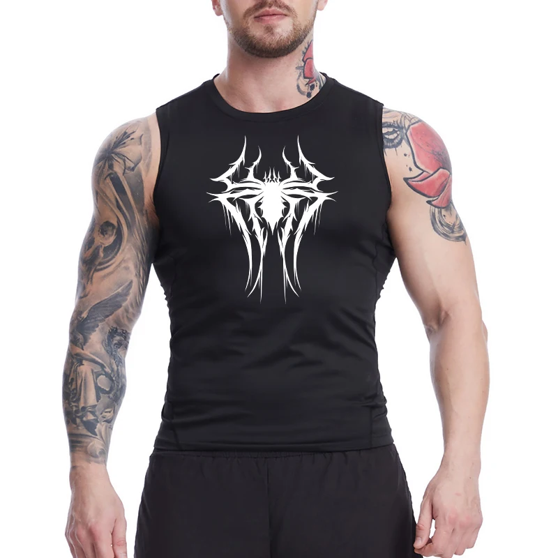 Tank topy z nadrukiem pająka dla mężczyzn sportowa szybkoschnąca koszulka kompresyjna bez rękawów trening gimnastyczny kamizelka do biegania
