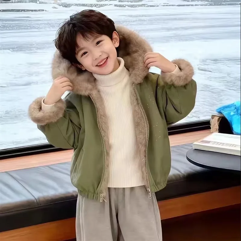 Kinder-Mantel mit Plüschfutter und Kapuze, Winterjacke, dick und warm, Mädchen-Oberbekleidung, neue Thermo-Sport- und Freizeitkleidung für Kinder, 2-10 Jahre – Detail 2